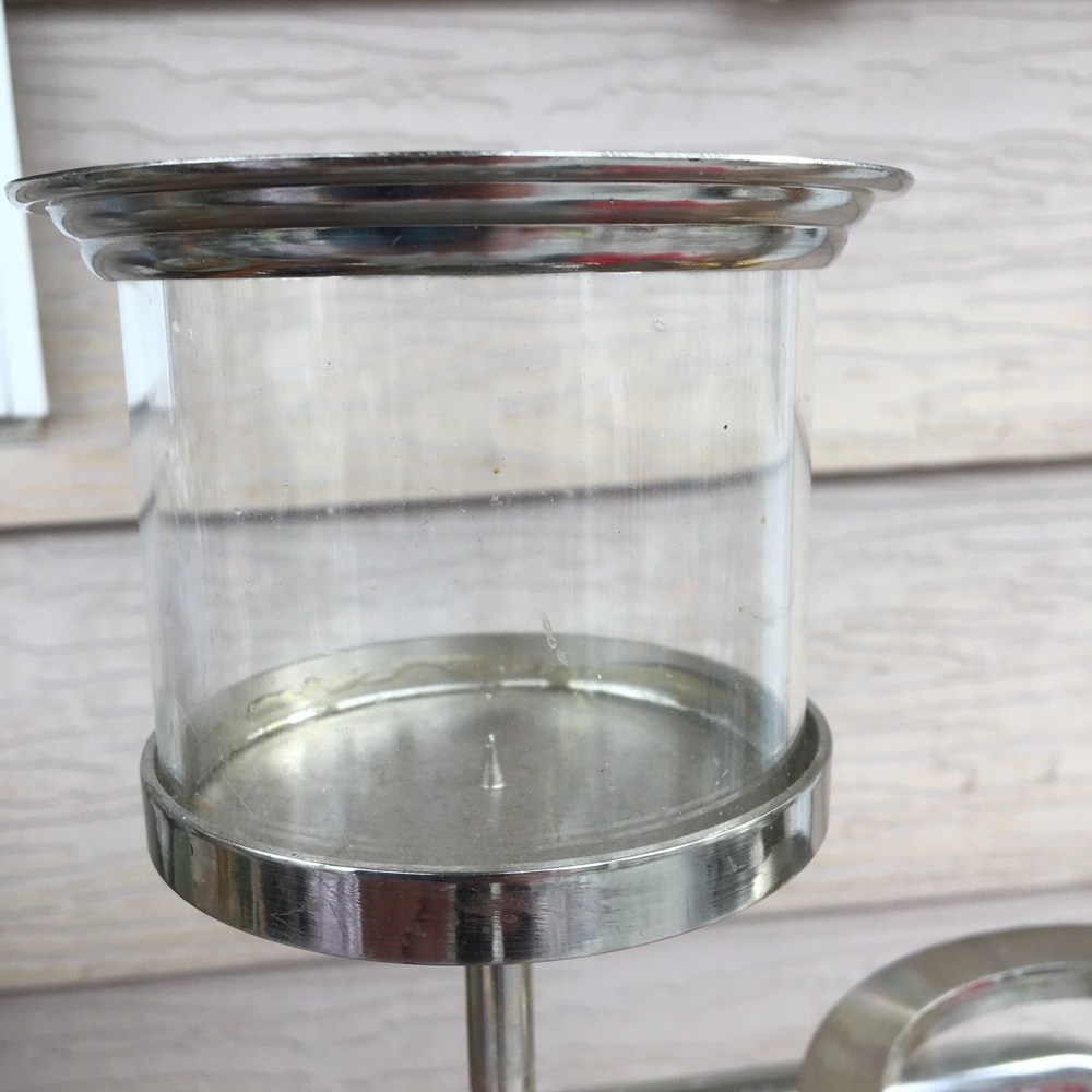 Pair of Large Adjustable Pillar Candle Holders Black and Silver, Clear Cup
